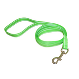 Green dog leash with reflective strip on a white background