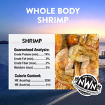Shrimp packaging with nutritional information and Northwest Naturals logo against a beach background