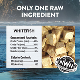 Raw pet food product label with whitefish chunks and Northwest Naturals branding.