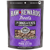 Raw Rewards Treats packaging for dogs and cats with a purple label.