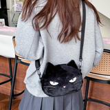 Plush Black Cat Face Shoulder Bag