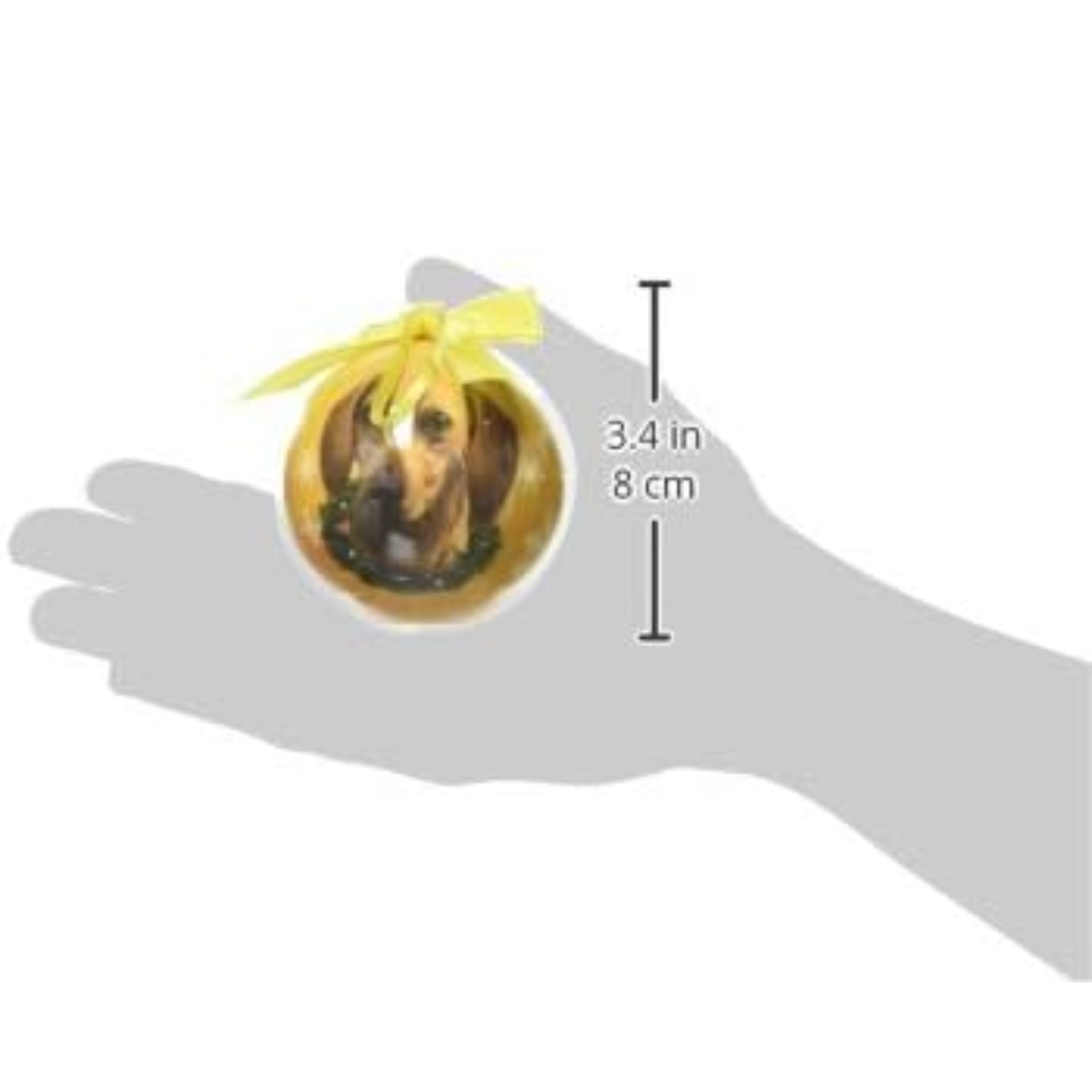 Measurement of a round object with a yellow ribbon held by a hand on a white background