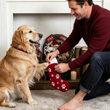 Velvet Embroidered Paw & Snowflake Stocking