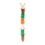 Stacked plush toys with a mouse on top, carrot, and green bean in the middle, on a white background.