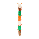 Stacked plush toys with a mouse on top, carrot, and green bean in the middle, on a white background.