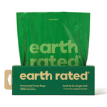 Green package of earth rated unscented poop bags with a box in the foreground.