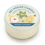 Pet House Candle in a tin with 'Sugar Cookies' flavor on a white background