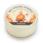 Pet House Candle with 'Fireside' label on a white background