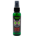 Green spray bottle labeled 'Smokey's Stash Catnip Spray' on a white background