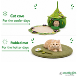 Woollyfelt Cat Cave with Berries Design and Mat