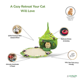 Woollyfelt Cat Cave with Berries Design and Mat