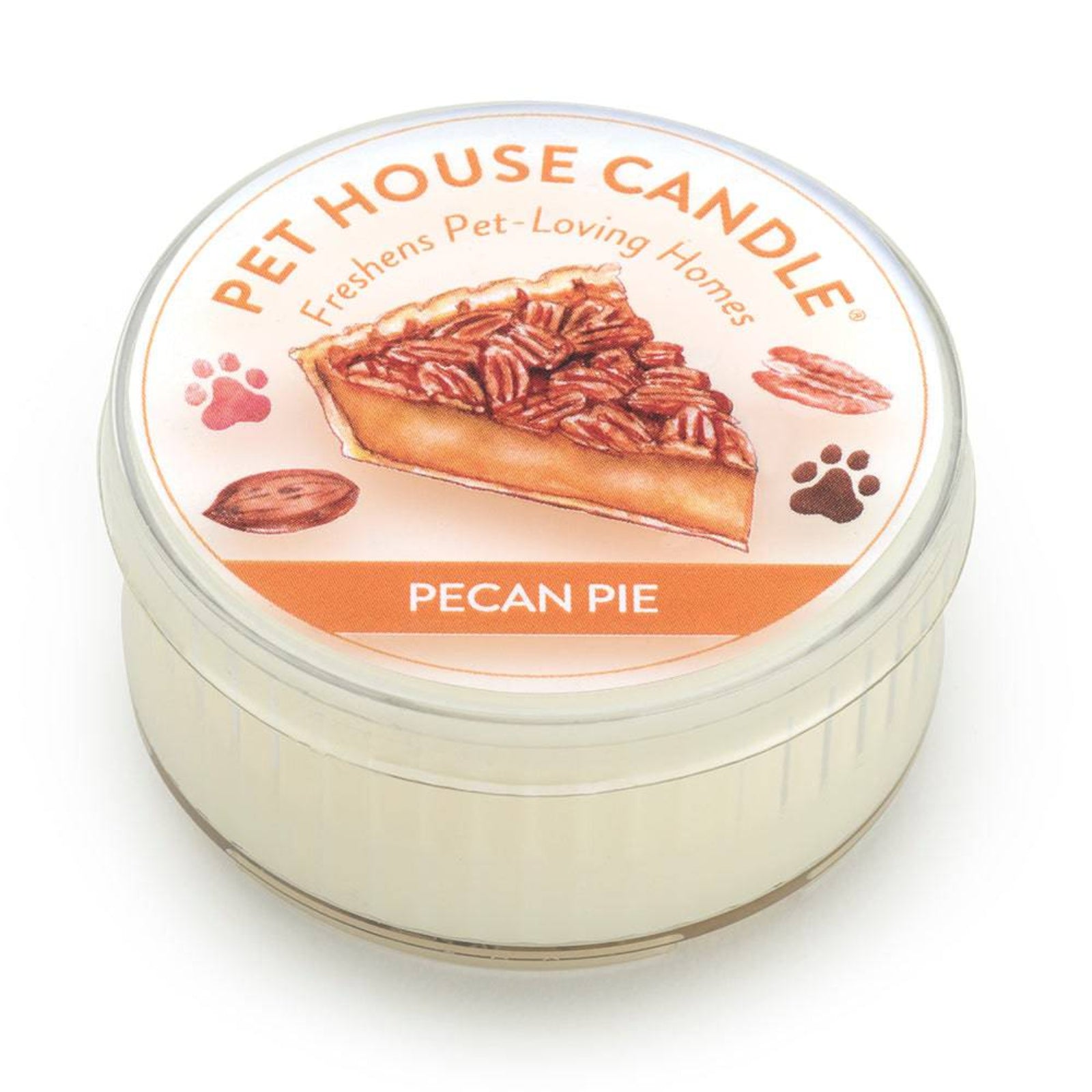 Pet House Candle with pecan pie design on a white background