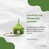 Woollyfelt Cat Cave with Berries Design and Mat