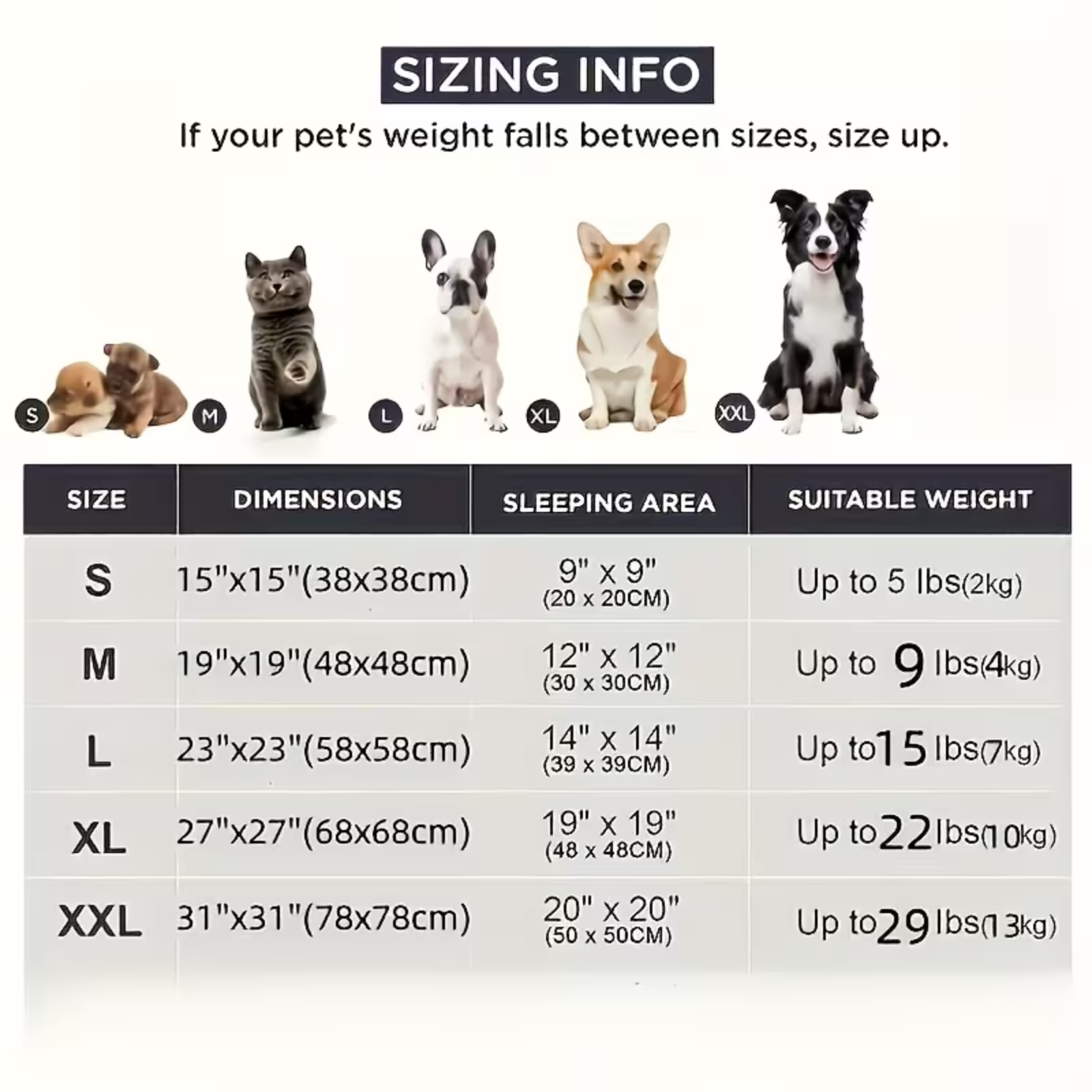 A measurement chart with various pictures of animals.