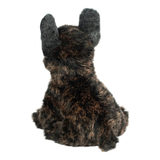 Plush toy with black and brown fur on a white background