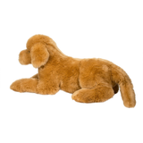 Brown plush dog toy on a white background