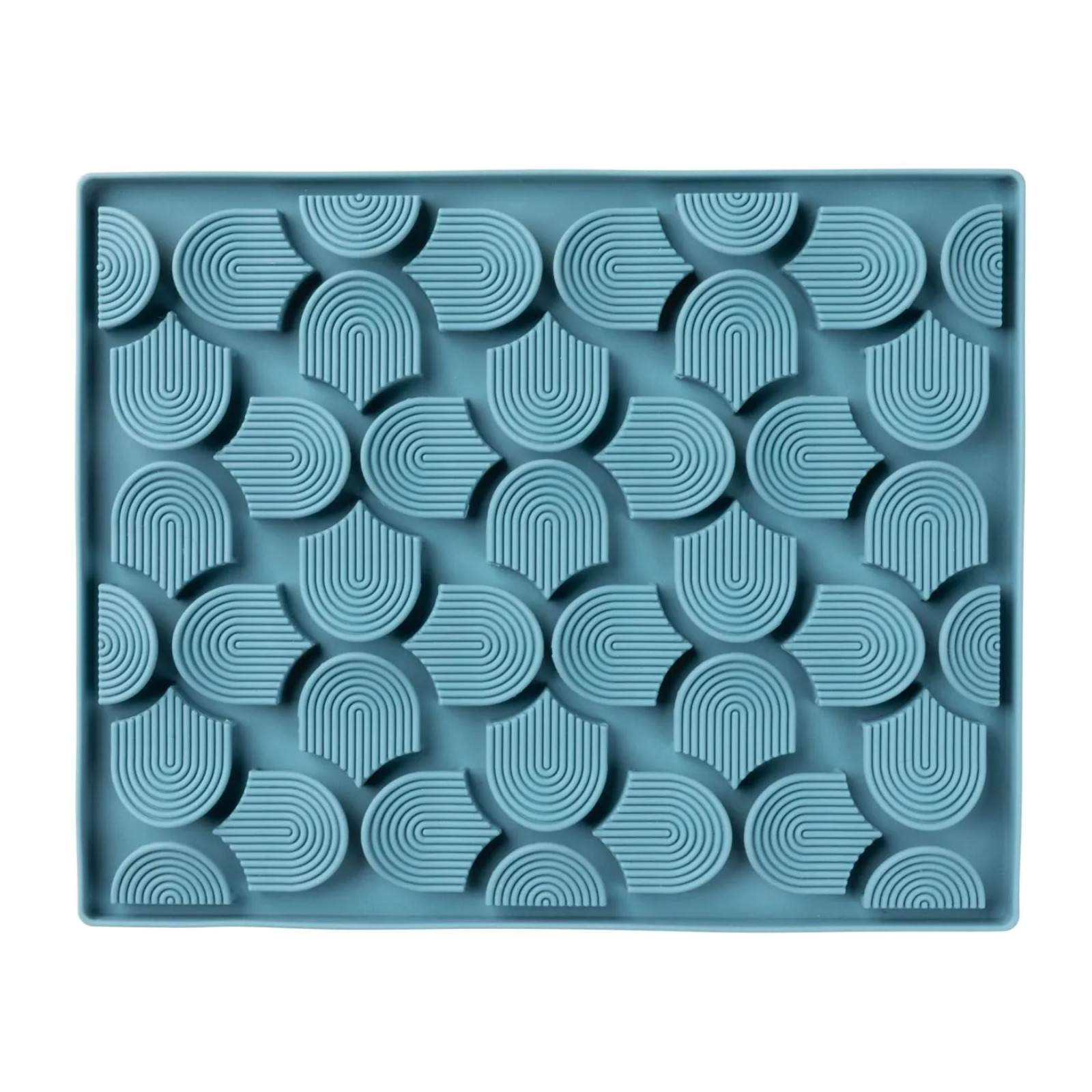 Blue silicone mold with geometric pattern on a white background