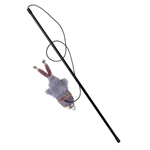 Cat toy with a plush figure attached to a black wand on a white background
