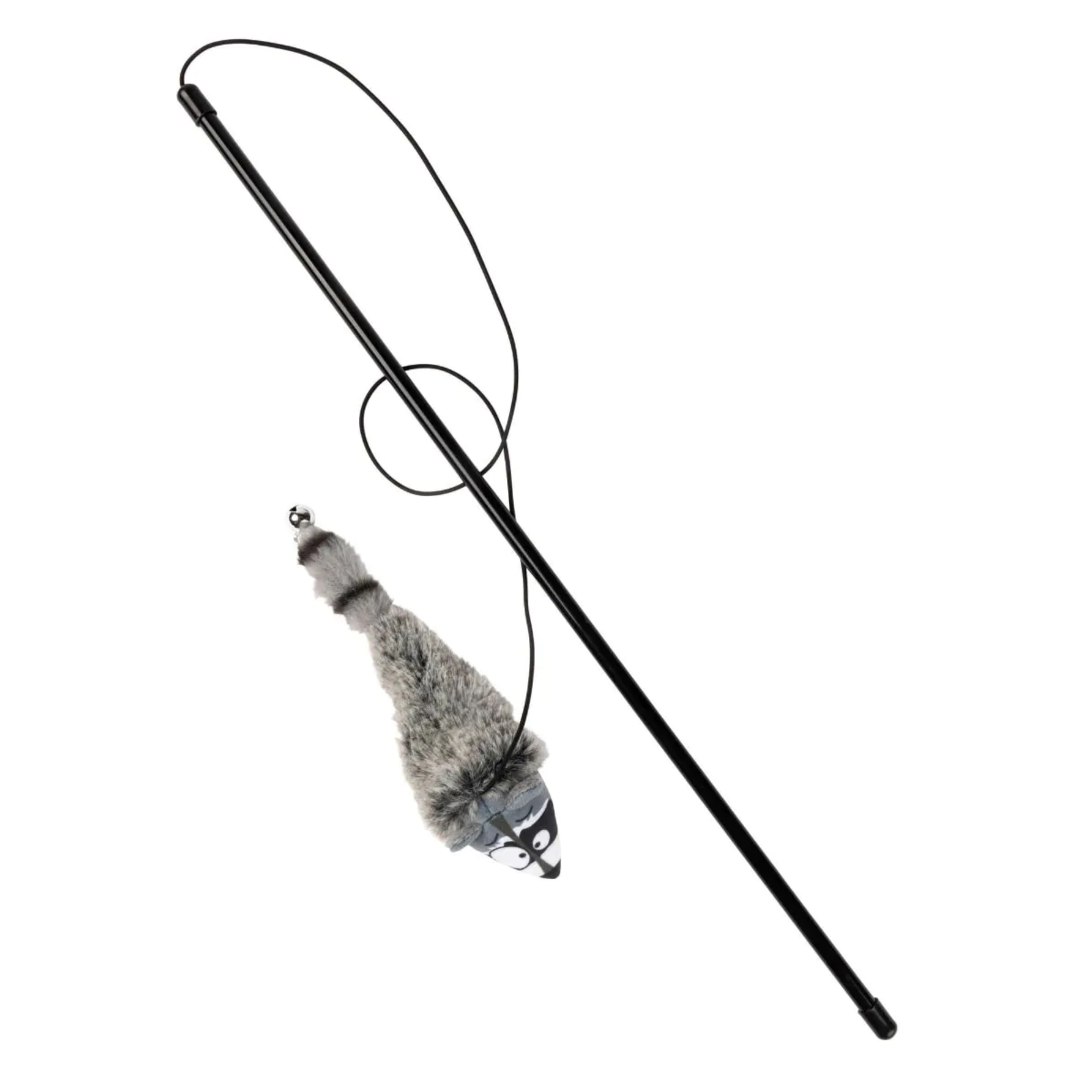 Cat toy with a wand and feather attachment on a white background