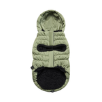 Green pet coat with a hood on a light gray background