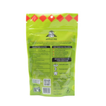 Green bag of dog food with text and branding on a white background