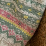 Knitted fabric with a colorful pattern on a woven surface