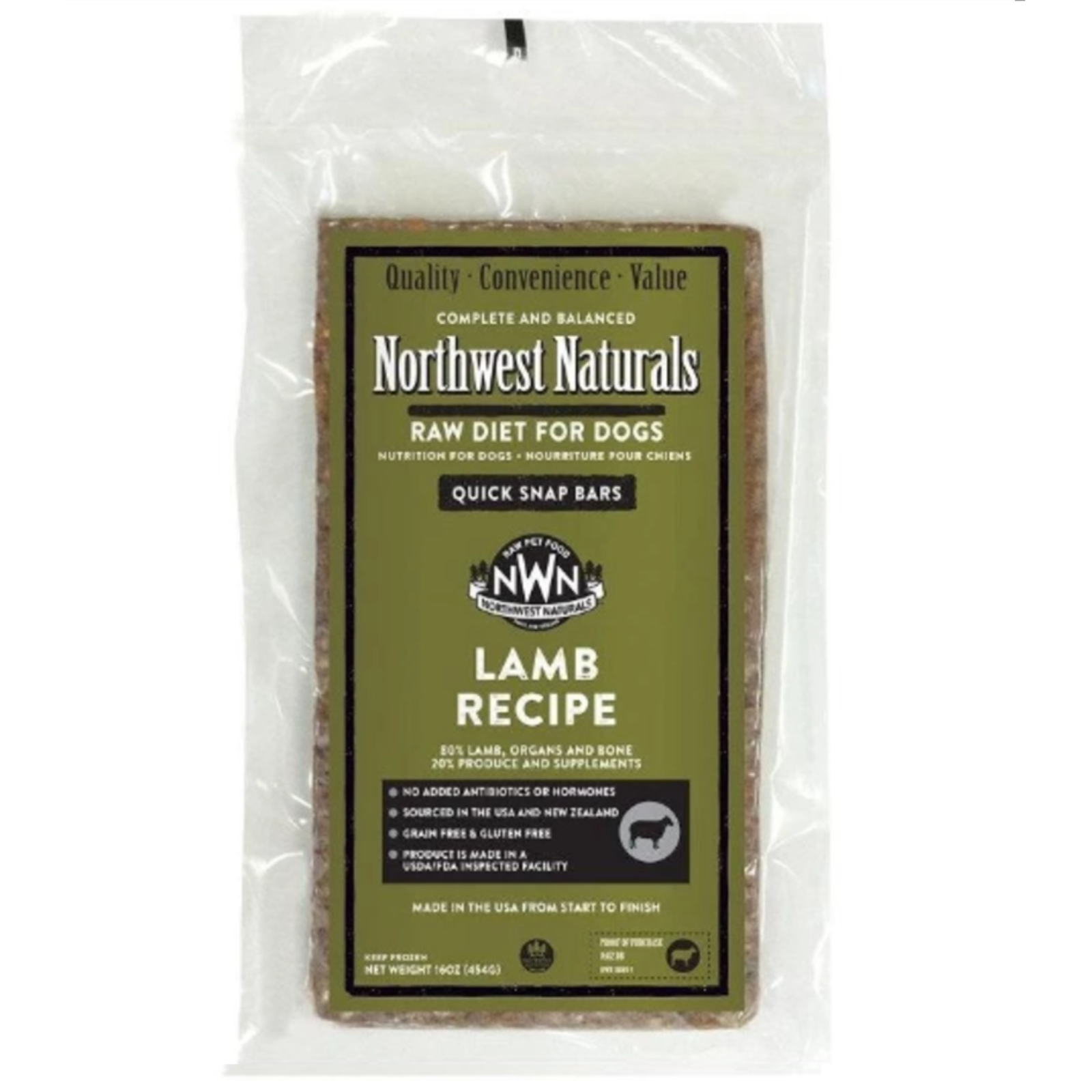 Package of Northwest Naturals raw diet for dogs with a lamb recipe.