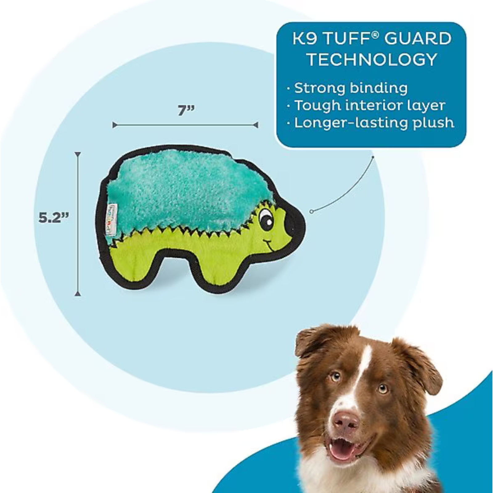 Dog toy with K9 TUFF GUARD TECHNOLOGY label and a dog's head in the corner.