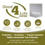 Advertisement for Good 4 Life System with icons and text about health benefits and ingredients.