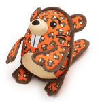 Plush toy with orange and brown pattern on a white background