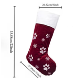 Velvet Embroidered Paw & Snowflake Stocking