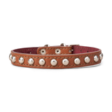 Wide Studded Leather Collar Brown 5/8in