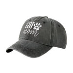 Gray cap with 'Cat Mom' text and paw print on a white background