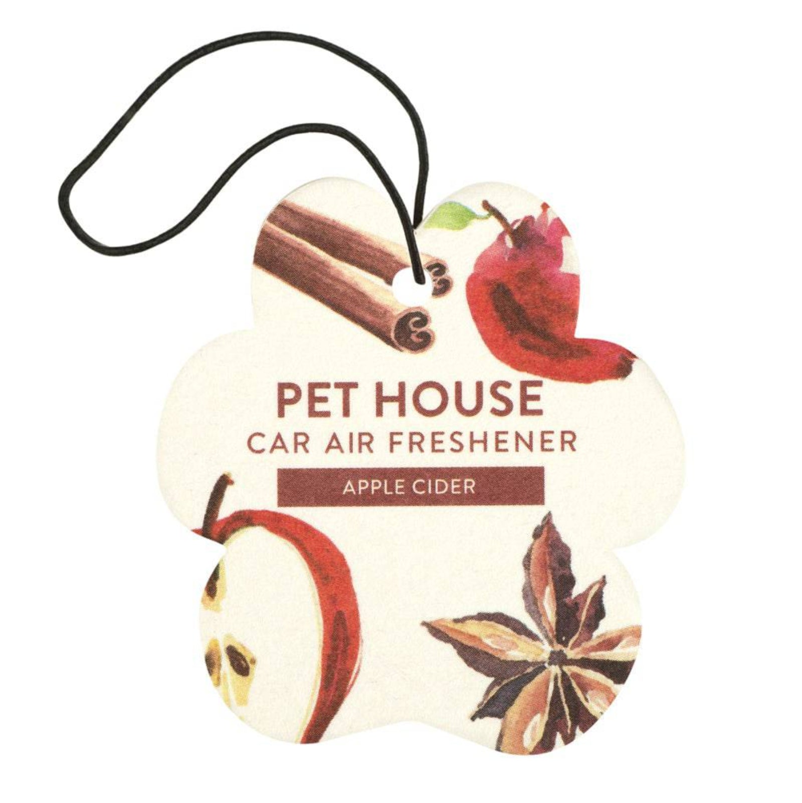 Pet House car air freshener with apple and cinnamon design on a white background