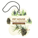 Pet House Car Air Freshener with Evergreen Forest design on a white background