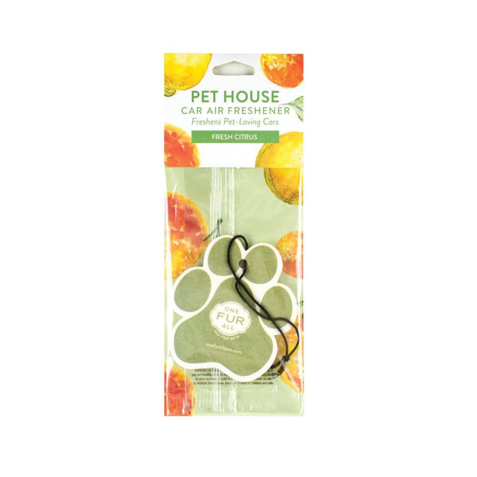 Pet House car air freshener packaging with paw design on a white background