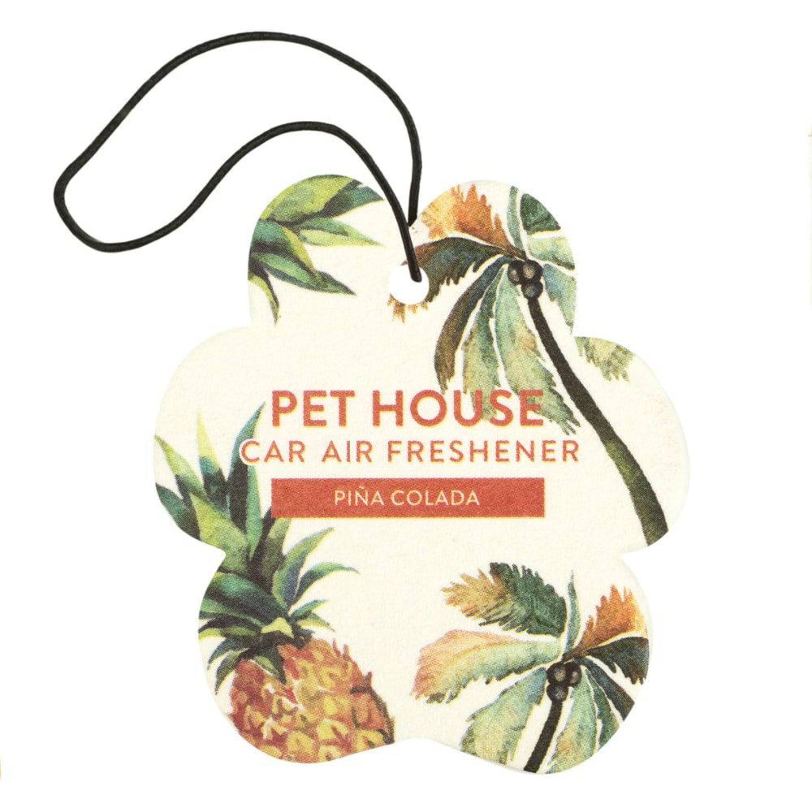 Pet House car air freshener with pineapple and palm tree design on a white background