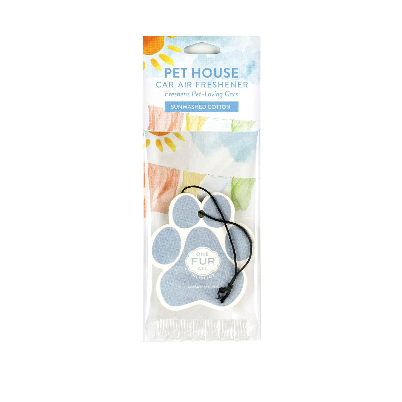 Pet House car air freshener packaging with paw design on a white background