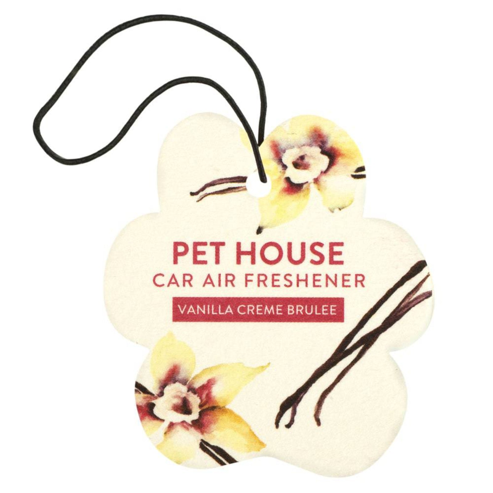 Pet House car air freshener with vanilla crème brèle fragrance on a white background
