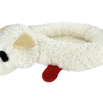 White plush toy resembling a dog on a white background