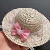 Straw Pink Bows Pet Hat