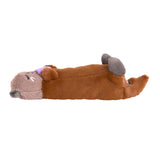 Plush toy resembling a brown animal with gray ears on a white background