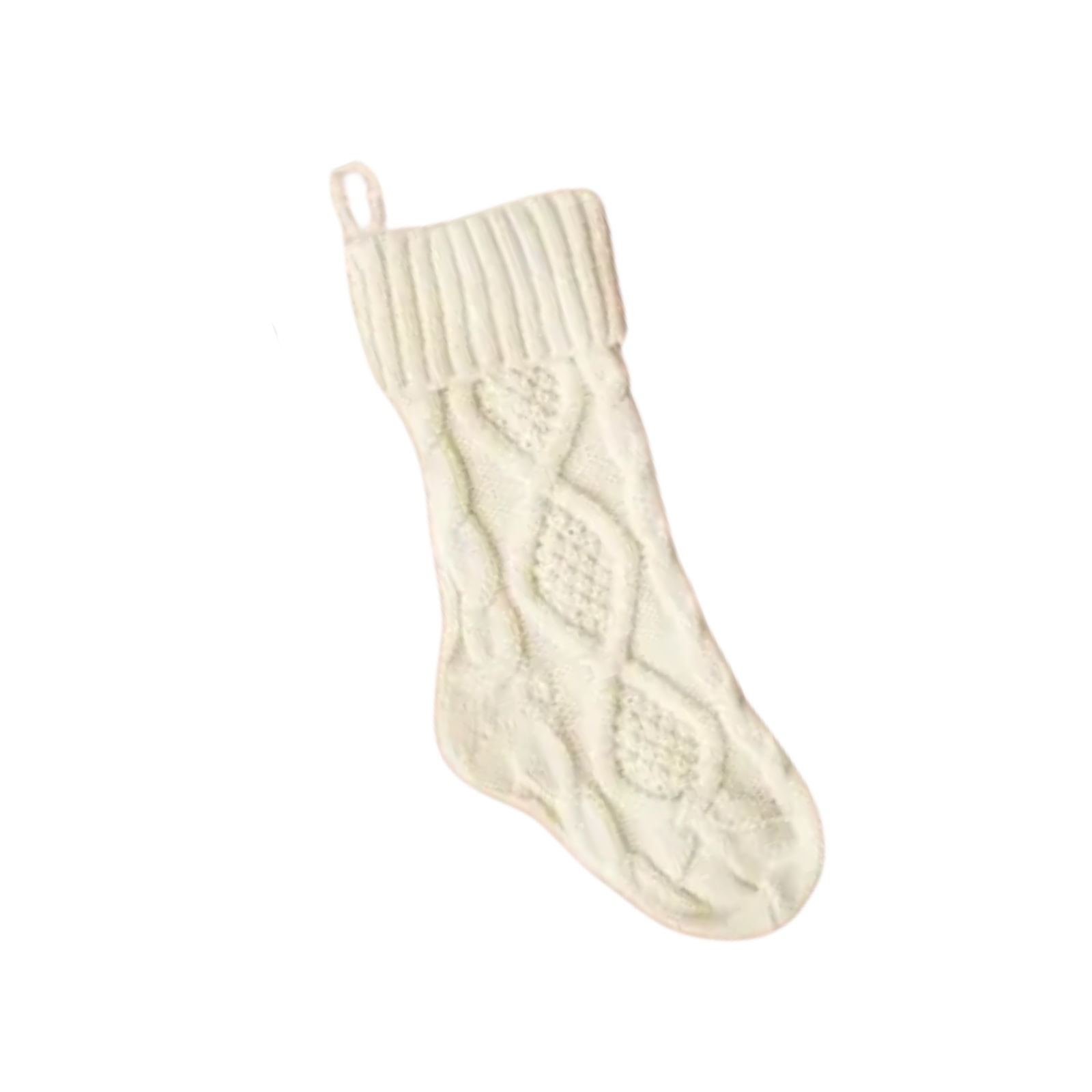 Knitted white stocking on a white background