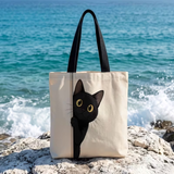 Black Cat Peeking Tote Bag