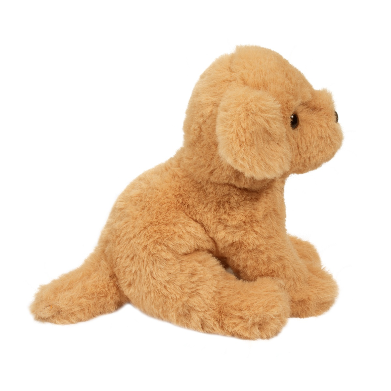 Brown plush dog toy on a white background