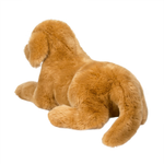 Brown plush dog toy on a white background