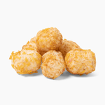 Cluster of cheese puffs on a white background