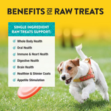 Dog running on grass with text about the benefits of raw treats