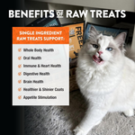 Cat with text overlay about the benefits of raw treats