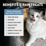 Cat with text overlay about the benefits of raw treats